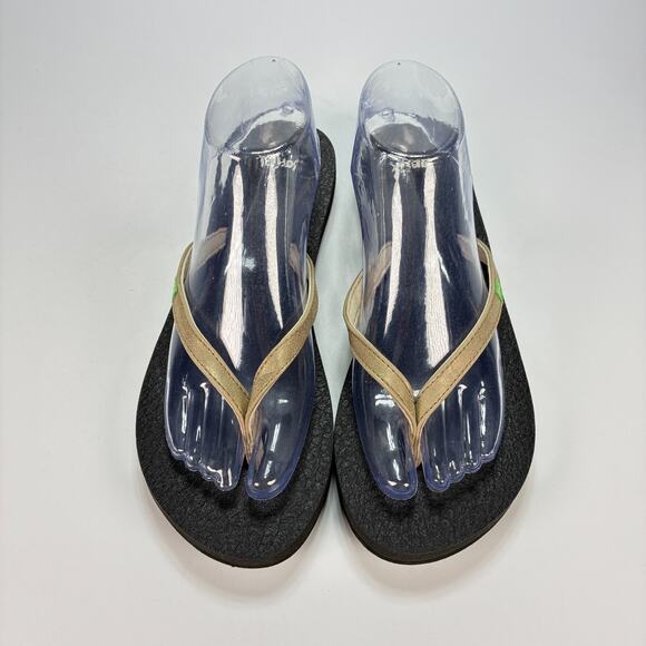 Sanuk Yoga Spree 4 Metallic Gold Flip Flops Casual Sandals 1092006 Womens Size 8 - Picture 3 of 9